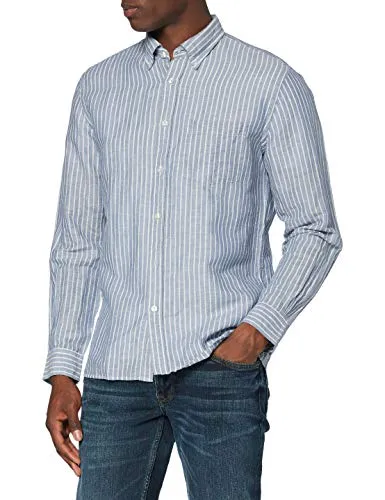 Brooks Brothers Camicia Taschino Manica Lunga, Camicia Sportiva Uomo, Blu (Ground Stripe 42), XL