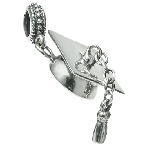 Queenberry, ciondolo in argento Sterling a forma di cappello di laurea, per braccialetti europei in stile Pandora