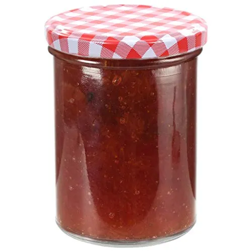 vidaXL 24x Vasi Marmellata Barattoli Ermetici Vasetti Conservazione Contenitori Alimentari in Vetro Trasparente con Coperchio Bianco e Rosso 400 ml