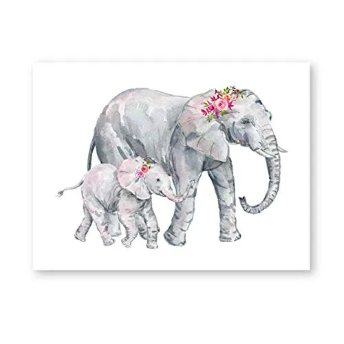 FANGYUAN Elefanti con Rose Stampe su Tela e Poster Nursery Wall Art Acquerello Elefanti Quadro su Tela Immagine Baby Room Decorazioni murali-40X60Cm Senza Cornice