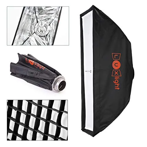 Easy Open flash Softbox e griglia | Bowens S-Type Fit | Stripbox 20 x 90 cm | studio fotografico rapido ombrello Softbox diffusore per striscia luce stroboscopica