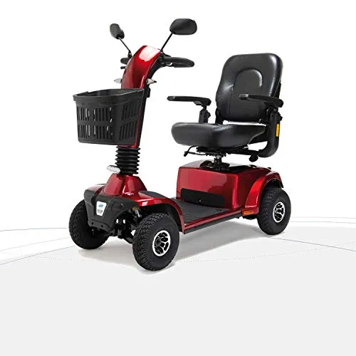 Scooter elettrico a 4 ruote con 4 ammortizzatori, di piccole dimensioni e di facile manovrabilità, adatto ad un utilizzo sia in ambienti interni che esterni. (Rosso)