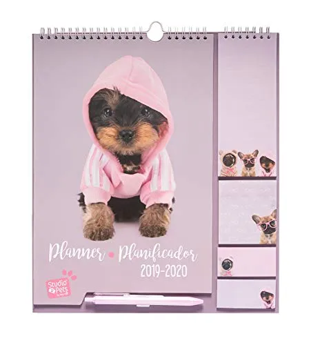Erik® - Calendario da muro con Planner Mensile 2019/2020. Family Planner da 16 mesi, 16,5x20 cm - Studio Pets Dog