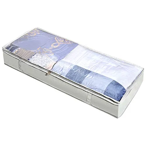 MEETMISS 106x45x15cm Contenitore Sottoletto,Cotone Poliestere Sacchetto Contenitori per Armadio con Maniglia e Cerniera Per Maglioni Linens Quilt Coperta Organizzatore grigio