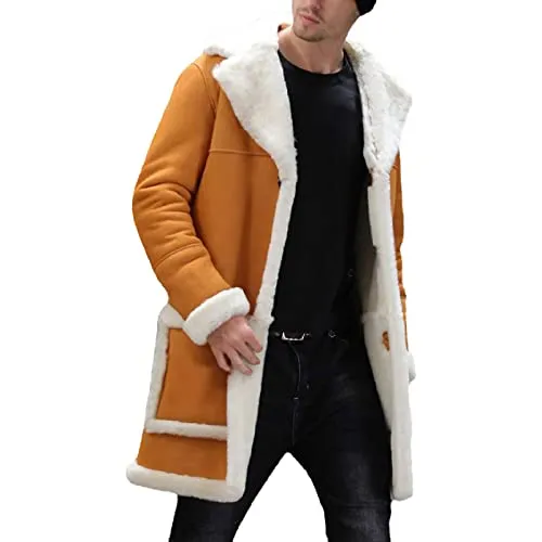 ARbuliry Cappotto da uomo in tinta unita, cappotto da uomo caldo e spesso di media lunghezza imbottito in velluto cappotto invernale da uomo antivento (Giallo XXL)