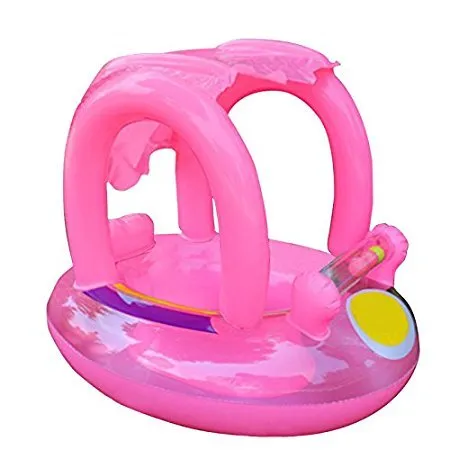 Baby nuoto galleggiante gonfiabile con parasole tettuccio piscina galleggianti barca aggiornato galleggiante giocattolo per 12 – 36 mesi per neonato rosa (Red baby float)