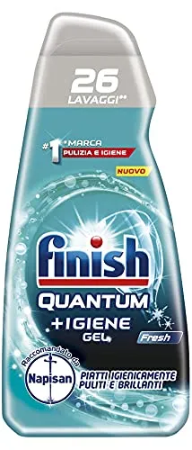 Finish Quantum +Igiene Gel, Gel Detersivo per Lavastoviglie Liquido Raccomandato da Napisan, Multiazione, Fresh, 26 Lavaggi, 560 ml