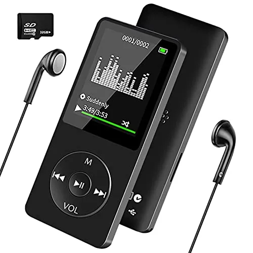 Wodgreat Lettore MP3, MP3 Player Multifunzione Bambini Lettore Musicale Portatile con Scheda SD da 32 GB, Mini Lettore MP4 con Radio Video E-Book, HiFi Sound Schermo LCD da 1,8 pollici (nero)