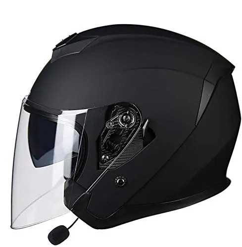 MTTKTTBD Bluetooth Casco Jet Moto,ECE Omologato,Unisex Casco Moto con Anti-Fog Doppia Visiera,Adulto Casco Cross off-Road con Microfono Incorporato per Risposta Automatica