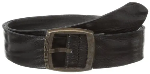 Diesel Bibuff - Cintura da uomo, in pelle, con fibbia in metallo, colore: nero Nero  85 cm
