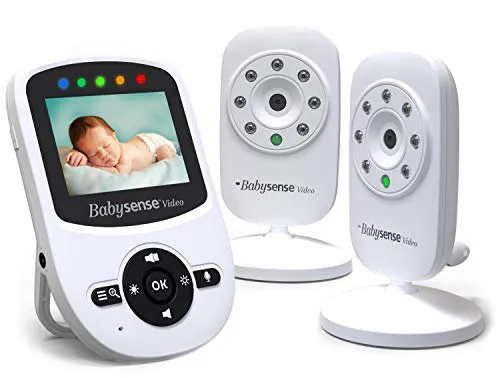 BabySense Video Baby Monitor con due fotocamere digitali, visione notturna a infrarossi, conversazione bidirezionale, temperatura ambiente, ninne nanne, lunga distanza-(2 fotocamere) Modello: V24_2UK