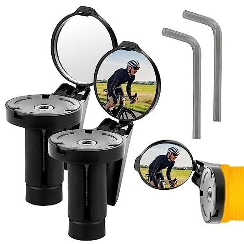 Sporgo - Specchio pieghevole per manubrio della bicicletta, 2 pezzi, mini specchietto retrovisore per bicicletta, girevole a 360°, regolabile, specchietto retrovisore per bicicletta da corsa, mountain