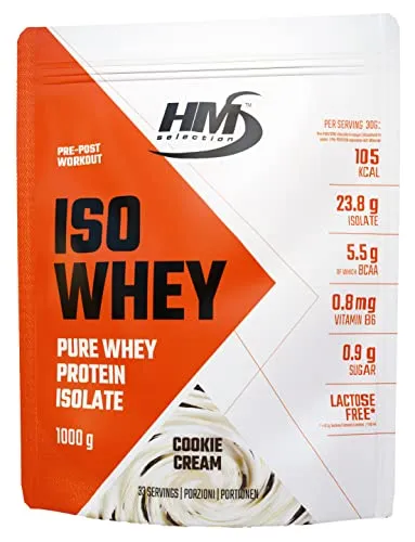 HMSelection ISO WHEY - 1000g - Biscotto-Crema • 100% proteine isolate del siero del latte. • Senza lattosio • alto contenuto proteico • ottima solubilità • elevato contenuto BCAA