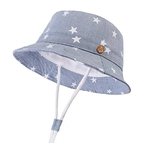 DRESHOW, Cappello da bambini con protezione solare UPF 50+, unisex, con animali, cappello da pescatore per l’estate con sottogola Stella Azzurro 6-12 Mesi
