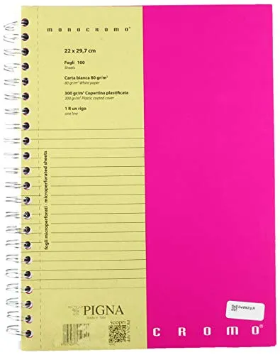 Pigna 02000031R Blocco Spiralato A4, 100 Fogli, 22 x 29.5 cm, colori assortiti