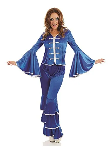 Ladies Blue Dancing Queen 1970s 70s Pop Star Celebrity Musician Fancy Dress Costume Outfit 8-26 Plus Size (UK 8-10)