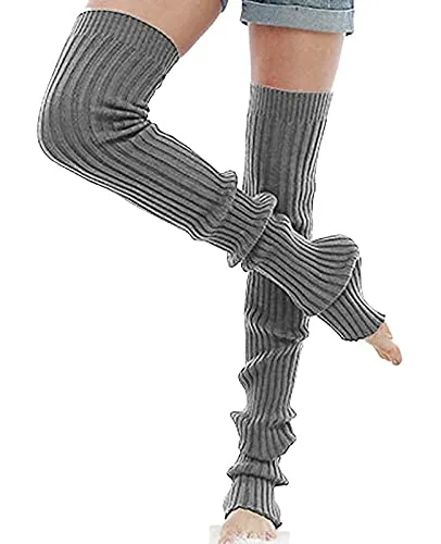 Naxnson Scaldamuscoli da donna Scaldamuscoli a maglia lunga Inverno Calze sopra il ginocchio (S, Grigio)