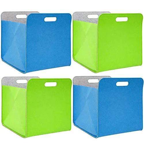 DuneDesign Set di 4 Scatole di Feltro 33x33x38 cm Cesto Borsa per Scaffali Ikea Kallax Verde Blu