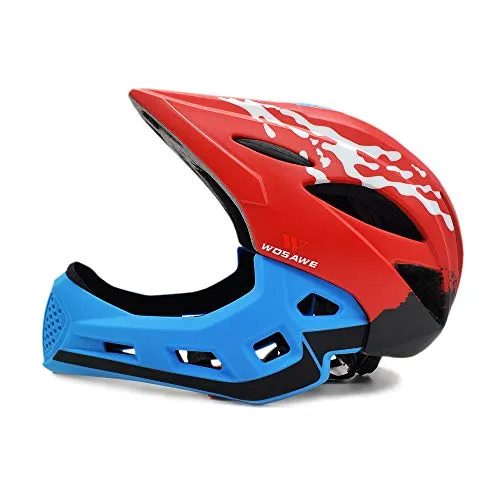 WOSAWE Casco Integrale per Bambini, Modulare Rimovibile Casco Ciclismo con Staccabile Mentoniera per BMX, Roller Skate, Skateboard, Scooter (Rosso)