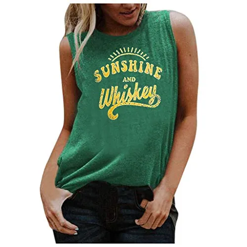 Lazzboy T-Shirt da Donna Allentata con Collo Rotondo da Spiaggia Senza Maniche Daily Fitness Quotidiana(Green,3XL)