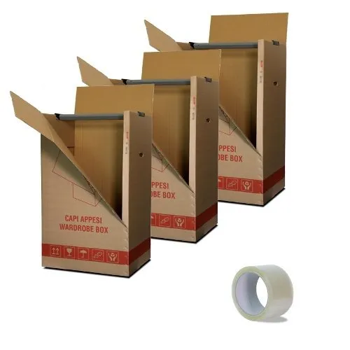 Simba Paper Design Kit 3 Scatole Cartone Porta Abiti Capi Appesi cm. 50x60 H 111con appendino + 1 Nastro Adesivo Omaggio
