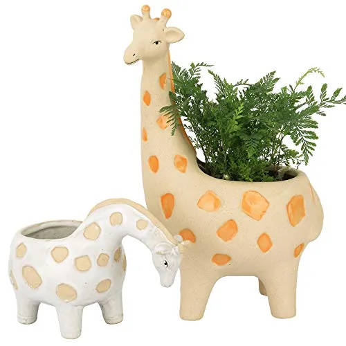 La Jolie Muse, Vaso per piante grasse a forma di giraffa in ceramica, vasi da interni con fori di scarico, decorazione per la casa, set da 2