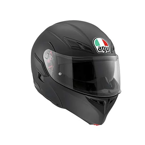 AGV Compact ST ECE 22-05 Solid Casco Moto Modulare Doppia omologazione ECE 22-05 P/J con Visierino Parasole, Nero Opaco, L