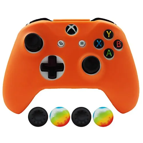 Hikfly silicone controllore copertina pelle protettore caso maschere kit per controller Xbox One Slim / S con 4pcs Thumb Grips Kit per Xbox One Slim / Xbox One S / Xbox One X Controller(Arancia)