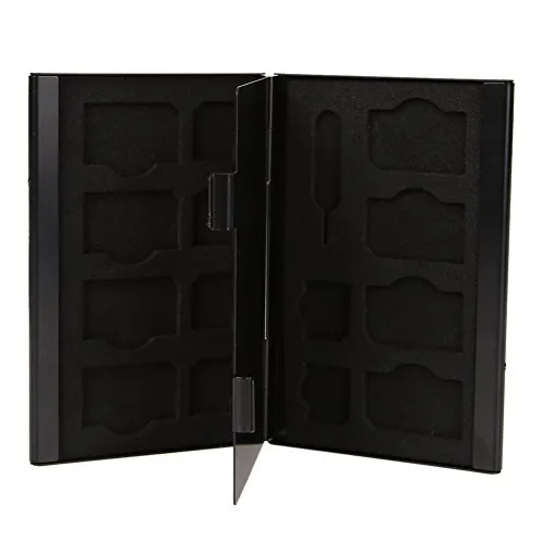 Youn 15 in 1 aluminum SIM micro Nano Sim Card pin Storage box case Holder Prote 98.00 * 68.00 * 12.00mm Nero