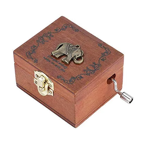 Akozon Carillon Legno a Manovella Meccanico Classico Regalo di Compleanno Artigianale Cofanetto Carillon Personalizable Music Box(Elefant-Muster)