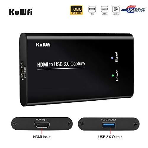 KuWFi HDMI Acquisizione Video, Gioco di schede di acquisizione Video HD USB 3.0 Streaming Live Streaming Broadcast 1080P per laptop/PS4/Switch/Xbox
