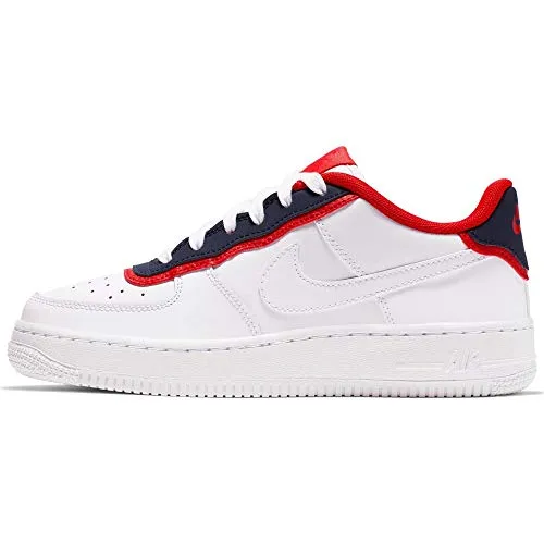 Nike Air Force 1 Lv8 1 DBL GS, Scarpe da Basket Uomo, Multicolore (White/White/Obsidian/University Red 101), 38.5 EU