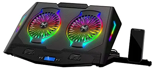 ICE COOREL Base di Raffreddamento PC Portatile, ventole per pc Portatile con Illuminazione RGB per Laptop 11-21", Raffreddamento Notebook 2 Ventole a Forte Flusso d'Aria, 5 Regolabile in Altezza