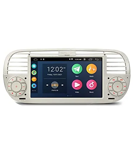 ESTOCK1 ANDROID 11 autoradio navigatore Carplay integrato per Fiat 500 Fiat Abarth 500 2007-2015 wi-fi GPS 7" USB WI-FI Bluetooth Mirrorlink color beige / bianco CAR TABLET wi-fi radio 500