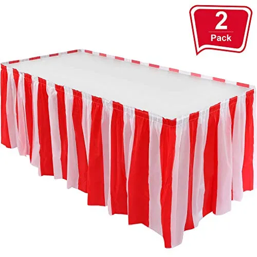 SUGERYY - Gonna da tavolo a righe rosse e bianche, per carnevale, decorazione per la casa 14 feet x 29 inches/ 4.25 m x 75 cm Confezione da 2.