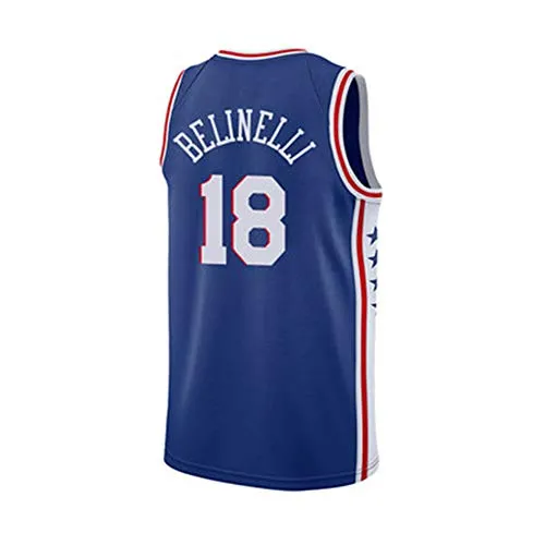 Abbigliamento da basket, maglietta da basket, 76ers Belinelli n. 18, abbigliamento sportivo da uomo, comodo e semplice Blu XXL