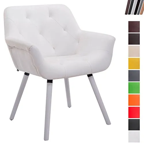 Sedia Poltroncina Cassidy In Similpelle I Sedia Ospite Rétro Gambe In Legno I Sedia Poltroncina Attesa Imbottita Con Braccioli, Colore:bianco, Colore della cornice:bianco (quercia)