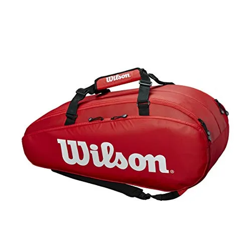 Wilson Tour 2 Comp, Borsa da Tennis Unisex-Adulto, Rosso/Bianco, 9 Racchette