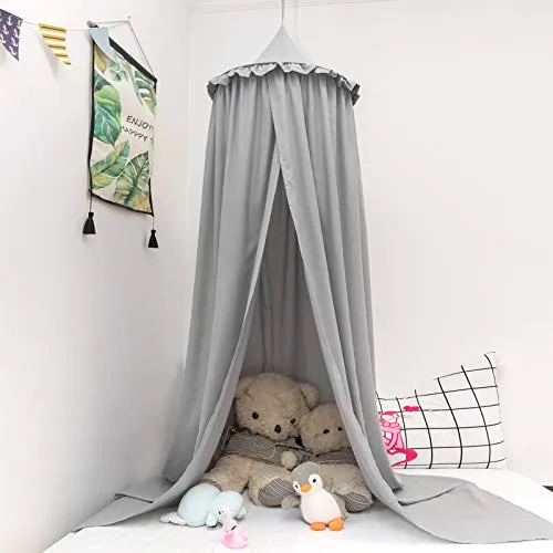 EUGAD Baldacchino per Letto Bambina Zanzariera a Cupola per Bimbi Tenda a Cupola Rotonda con Pizzo Universale per Cameretta Grigio 0011CZ