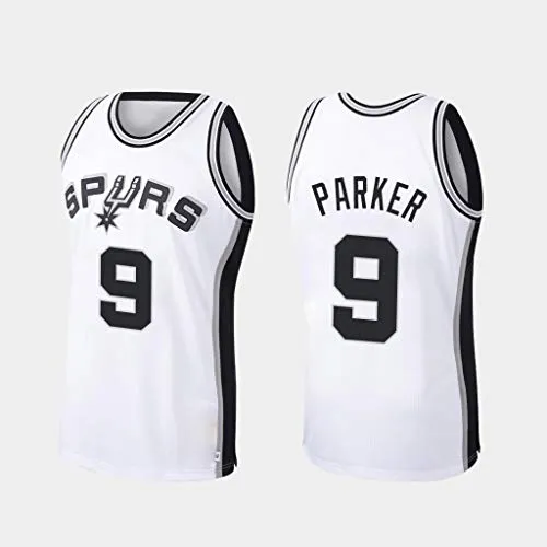 canottejerseyNBA Tony Parker- San Antonio Spurs #9 Retro Vintage, Basket Jersey Maglia Canotta, Swingman Ricamata, Abbigliamento Sportivo (Bianco, L)