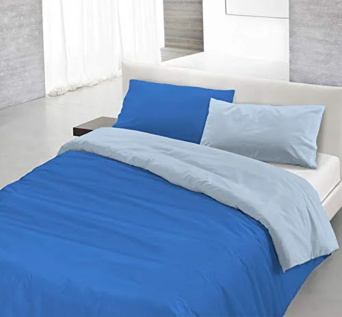 Italian Bed Linen Natural Color Parure Copri Piumino, 100% Cotone, Royal/Azzurro, Piazza e Mezza, 2 unità