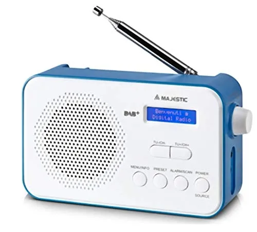 MAJESTIC Radio Portatile (Rt-195dab) Blu E Bianca Dab+FM Sveglia con 2 Allarmi