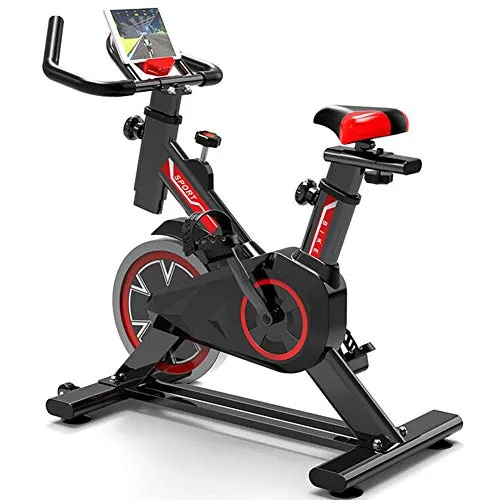 LSYOA Indoor Cycling Cyclette, Spin Bike stazionario con Volano Cinghia, Supporto Tablet Supporto Smartphone & Comodo Sella,Black Red