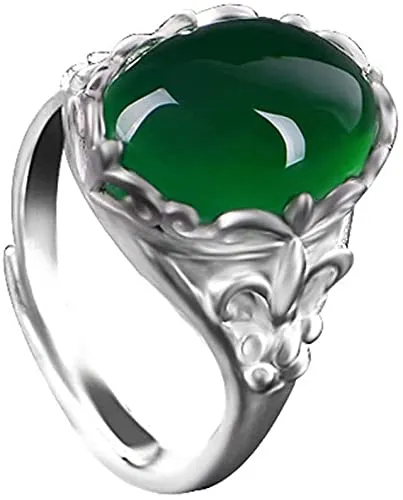 Grande anello regolabile in pietra di agata verde naturale per le donne (verde) utile e pratico
