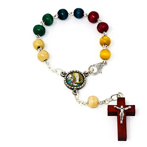 Catholic Gift Shop Ltd Decade Rosary – Lourdes Missionario di legno auto rosario, Single Decade Rosaries – con preghiera di Lourdes