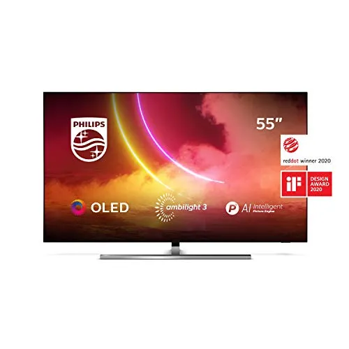 Philips TV Ambilight 55OLED855/12 55" 4K UHD TV OLED Processore P5 AI Picture, HDR10+, Dolby Vision∙Atmos, Android TV, Works with Alexa, Modello 2020/2021, Grigio