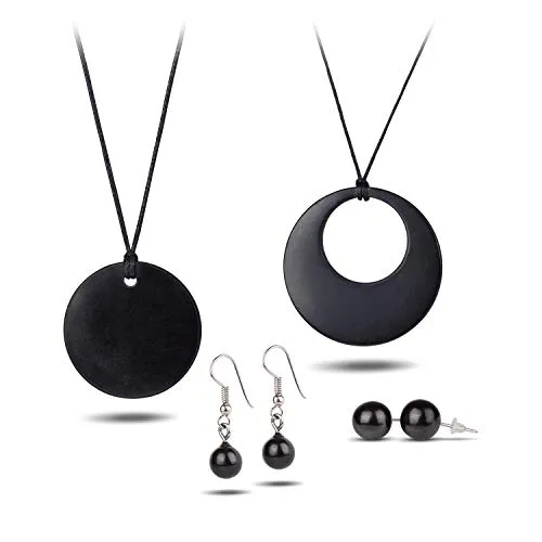 Heka Naturals Set di Orecchini e Pendenti con Collana in Cristallo di Shungite | Orecchini Borchie, Piccola Sfera | Ciondoli Cerchio piccolo, Cerchio doppio, Gioielli Chakra Spirituali