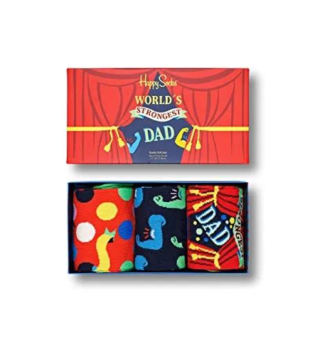 Happy Socks 3-Pack Father´s Day Socks Gift Set, colorate e divertenti, Calzini per uomo e donna, Rosso 3 paia (41-46)