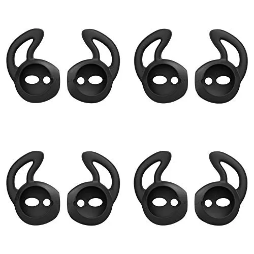 MoKo Gommini Auricolari in Silicone Compatible con AirPods 1/2 (4 Paia), EarPods con Supporto Orecchio, Anti-Caduta, Inserti Auricolari Isolamento Rumore, Cuscinetti Cuffie per Auricolari - Nero