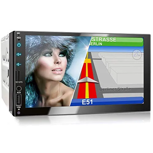 XOMAX XM-2VN751 Autoradio con mirrorlink, navigatore GPS, vivavoce bluetooth, schermo touch screen 7 pollici / 18 cm, FM tuner, SD, USB, AUX, 2 DIN